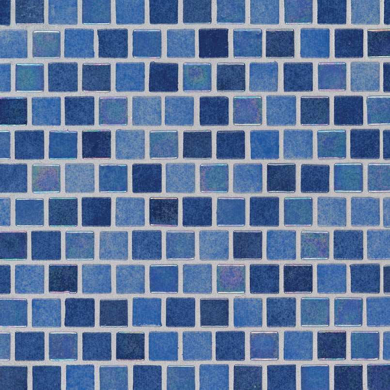 Hawaiian Sky 1x1 Recycled Glass Mosaic in mixed finish, close up sheet view