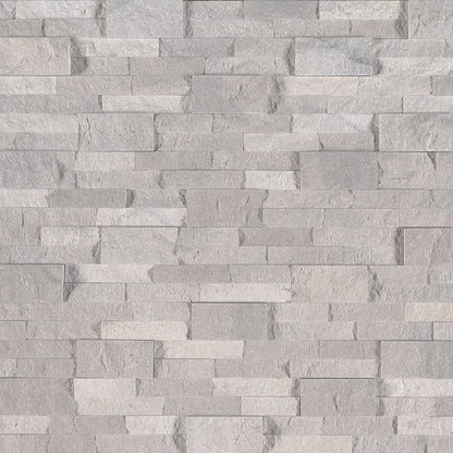 Iceland Gray stacked stone wall panels, close up product view showing color and texture