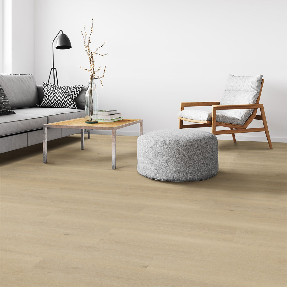 Kallum Benton Blonde loose lay vinyl plank flooring installed in a living room