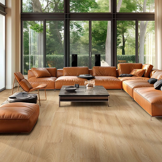 Kallum Larkin loose lay vinyl plank flooring installed in a furnished room