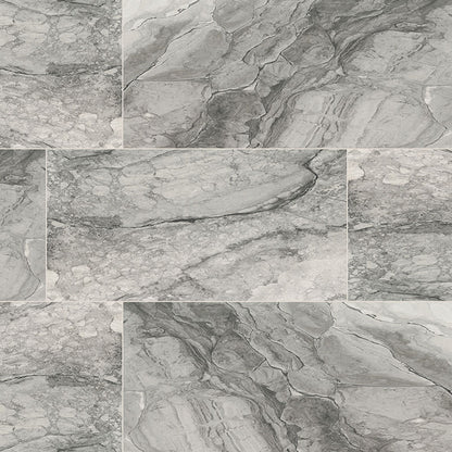 Kaya Onda Gray marble look porcelain tile, matte finish, 12 by 24 inch view