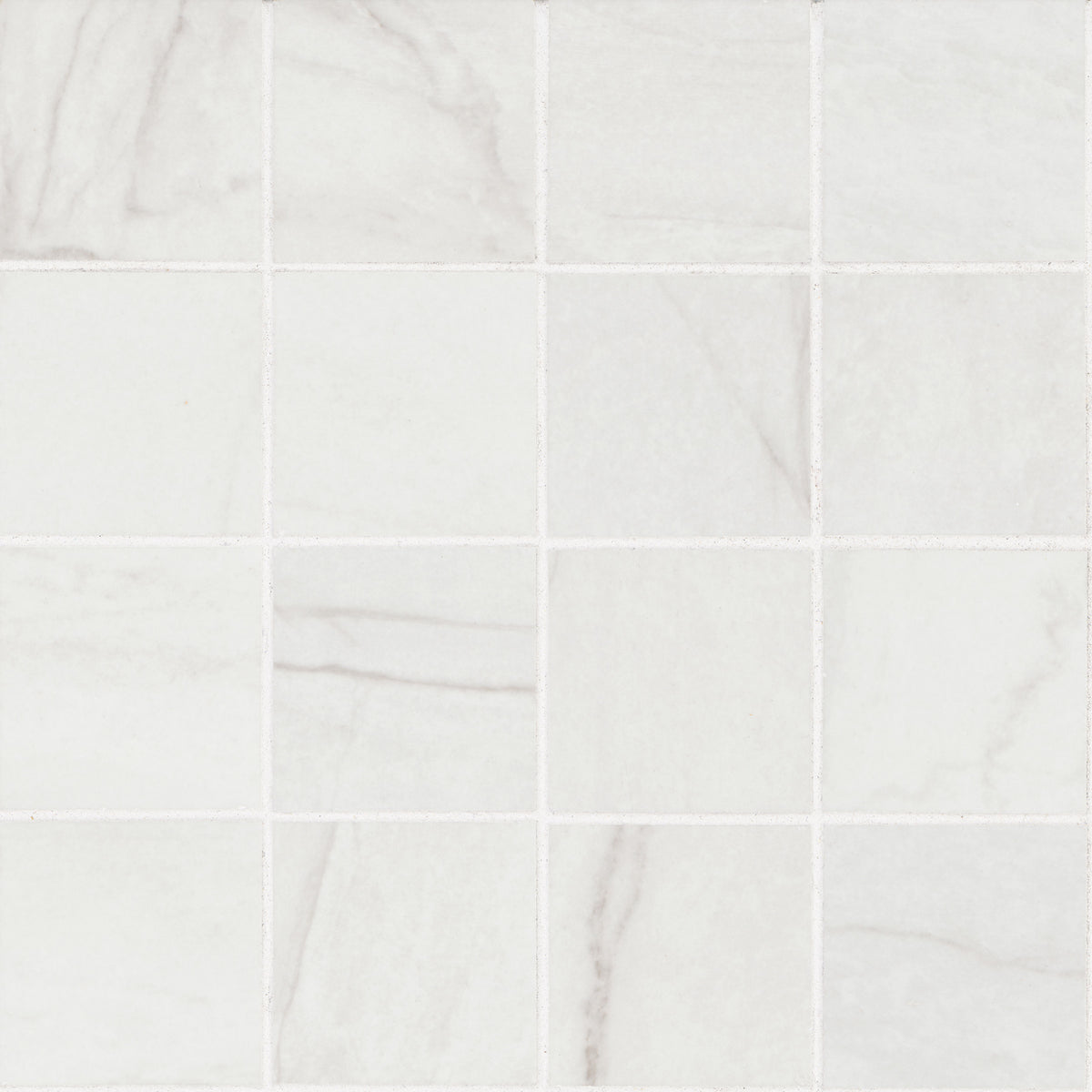 Kaya Zermatta Blanca 3x3 Porcelain Mosaic in matte finish, close up sheet view