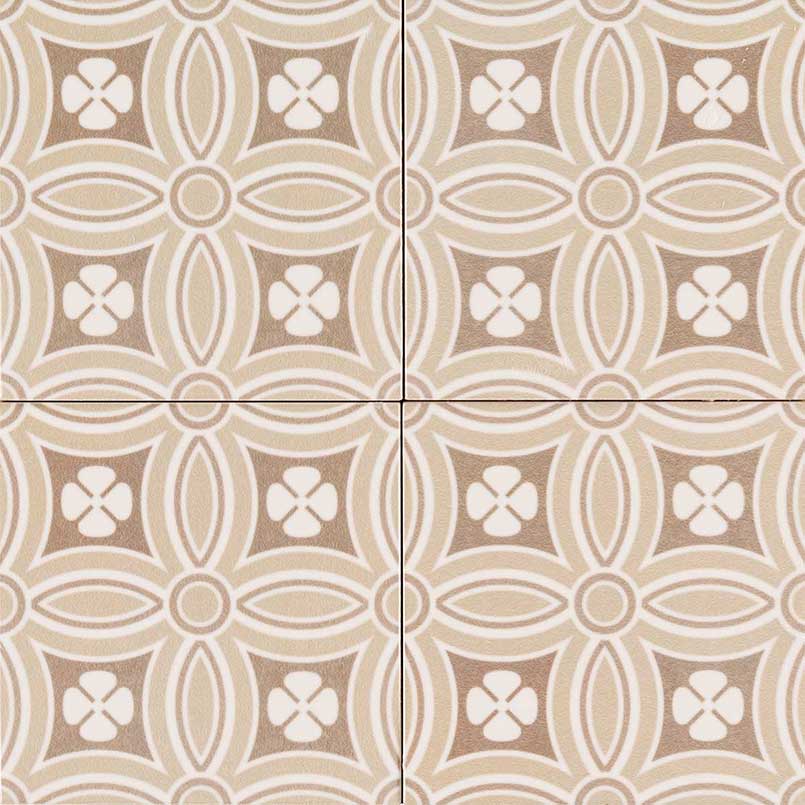 Kenzzi Dekora encaustic look ceramic tile, glossy finish, 5.2 by 5.2 inch view