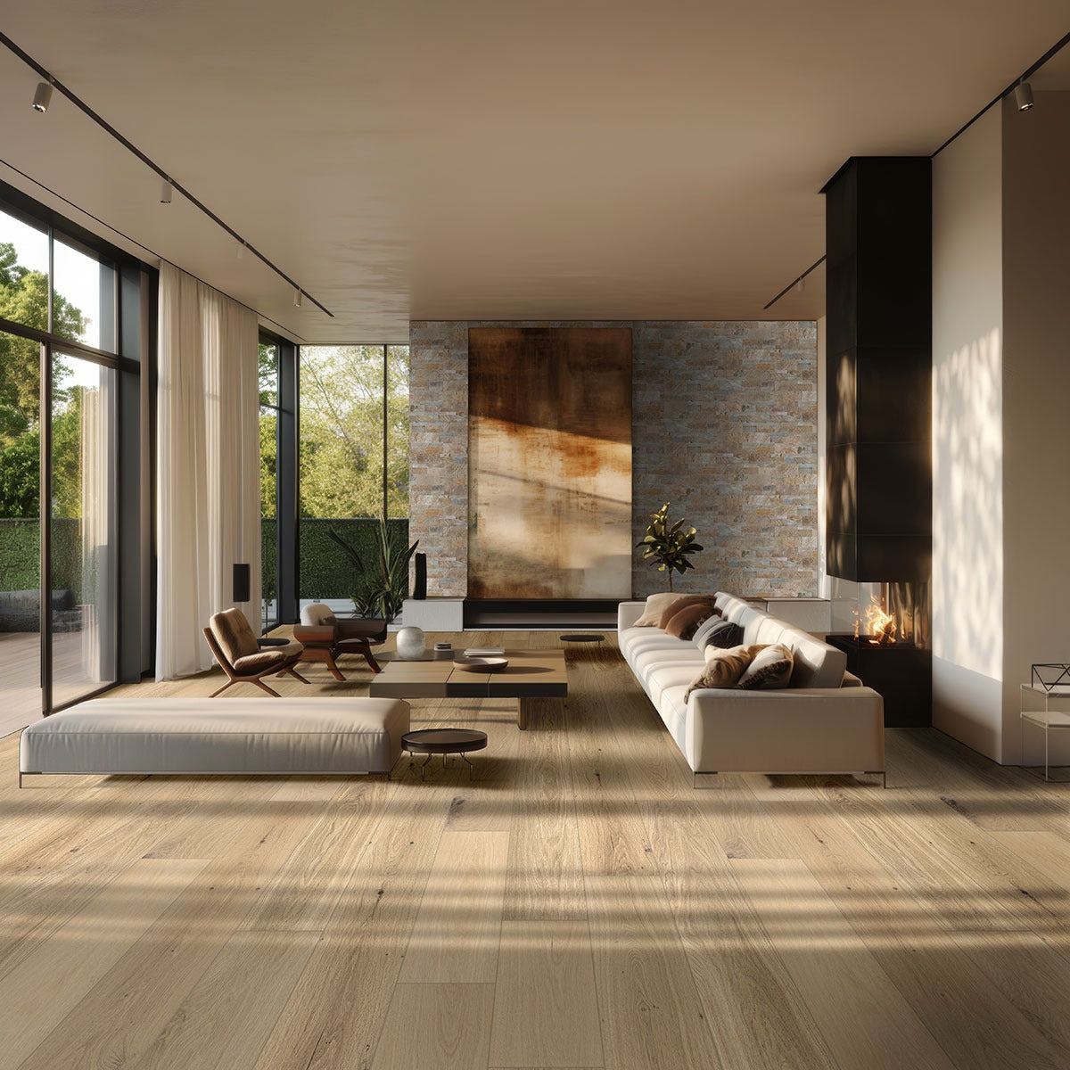 Ladson Tualatin Blonde engineered wood flooring installed in a living room