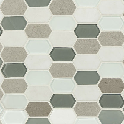 Lascari Picket Stone and Glass Mosaic in mixed finish, close up sheet view