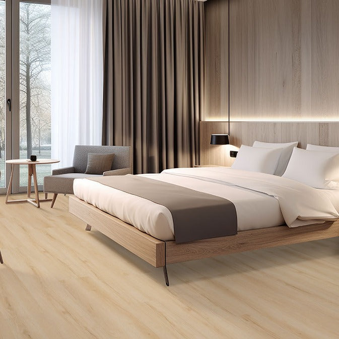 Laurel Fallonton rigid core SPC vinyl plank flooring installed in a bedroom