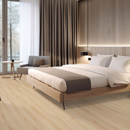 Laurel Fallonton rigid core SPC vinyl plank flooring installed in a bedroom
