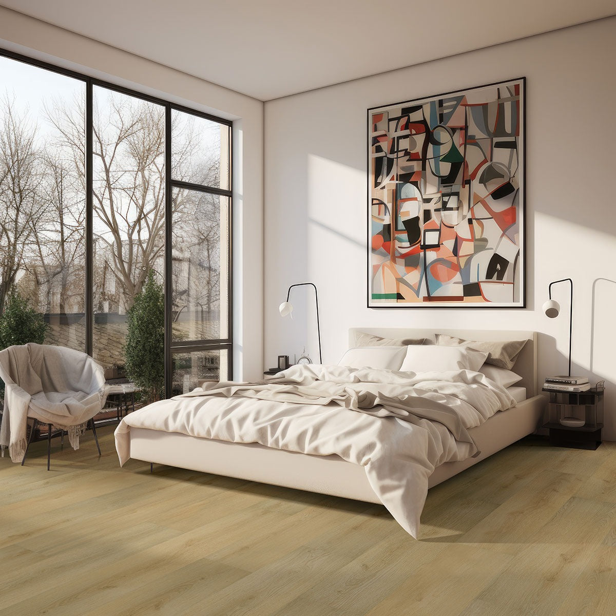 Laurel Tranquilla SPC rigid core vinyl flooring installed in a bedroom