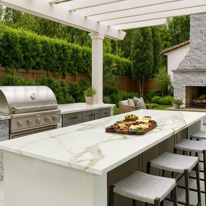 Legions Quartz White Arterra Porcelain Pavers shown installed in a finished outdoor or living space
