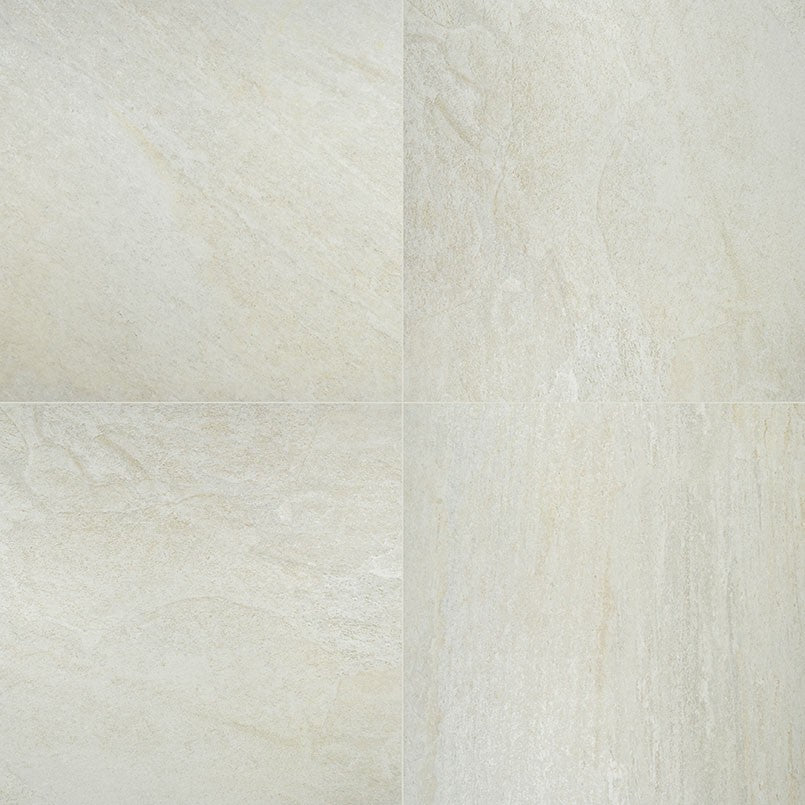 Legions Quartz White porcelain pavers, close up product view showing color and texture