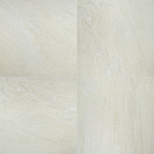 Legions Quartz White porcelain pavers, close up product view showing color and texture