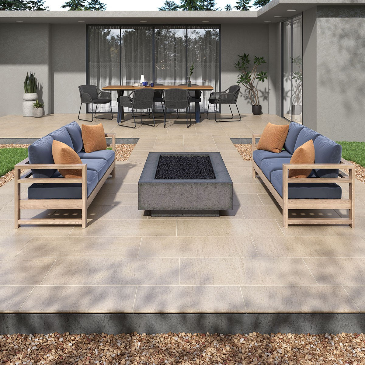 Livingstyle Beige Arterra Porcelain Pavers shown installed in a finished outdoor or living space
