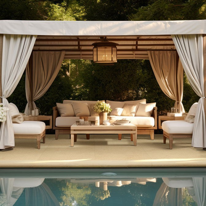 Livingstyle Cream Arterra Porcelain Pavers shown installed in a finished outdoor or living space