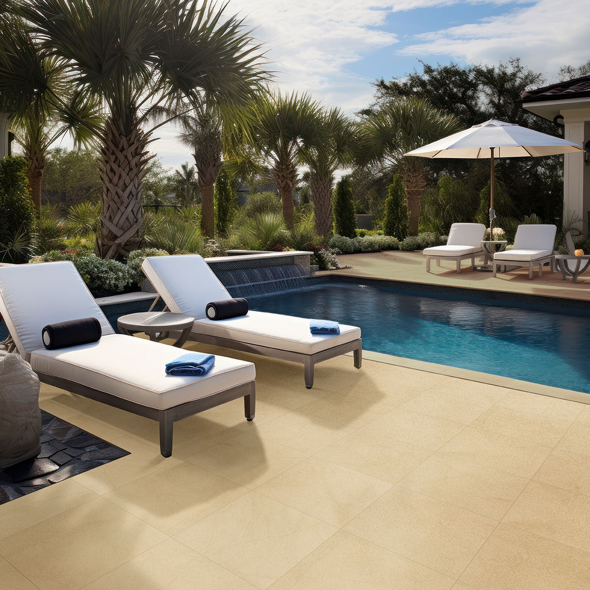 Livingstyle Cream Arterra Porcelain Pavers shown installed in a finished outdoor or living space