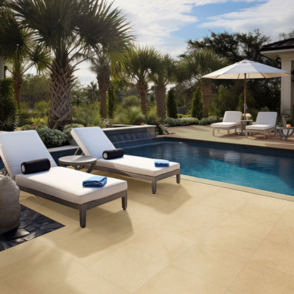Livingstyle Cream Arterra Porcelain Pavers shown installed in a finished outdoor or living space