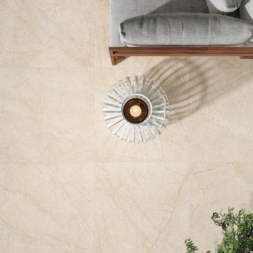 Livingstyle Cream porcelain tile shown in a finished room, scene 2