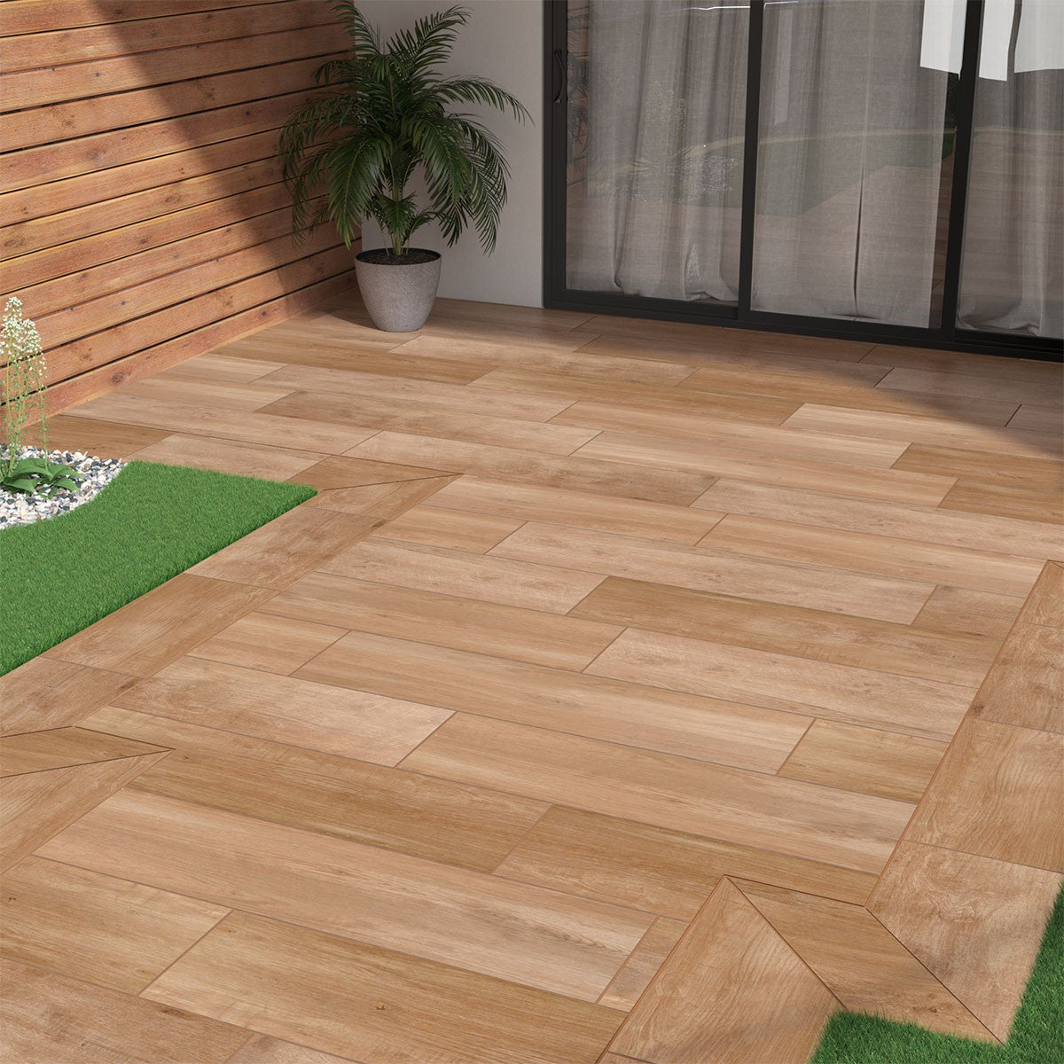 Lucas Betulla Arterra Porcelain Pavers shown installed in a finished outdoor or living space