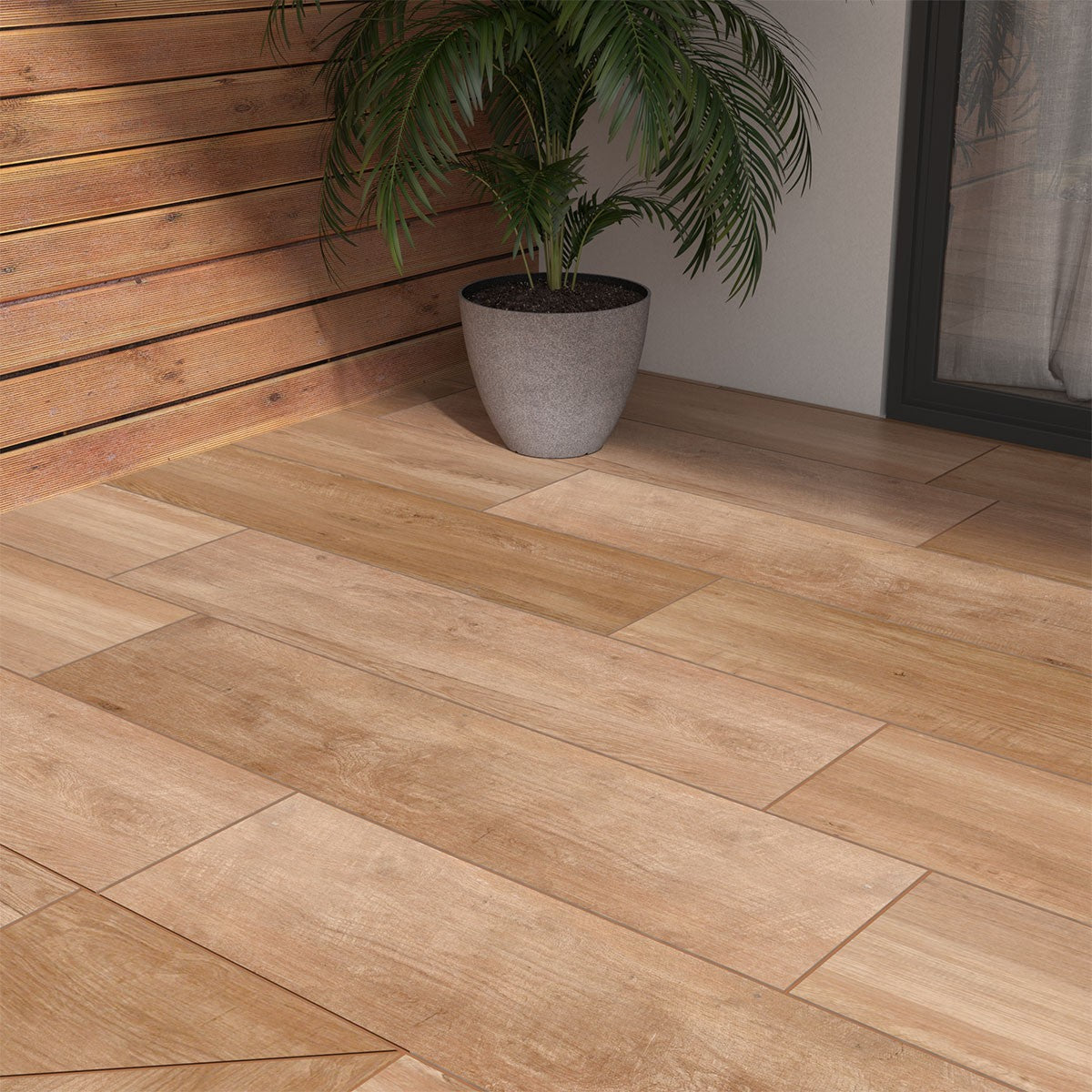 Lucas Betulla Arterra Porcelain Pavers shown installed in a finished outdoor or living space