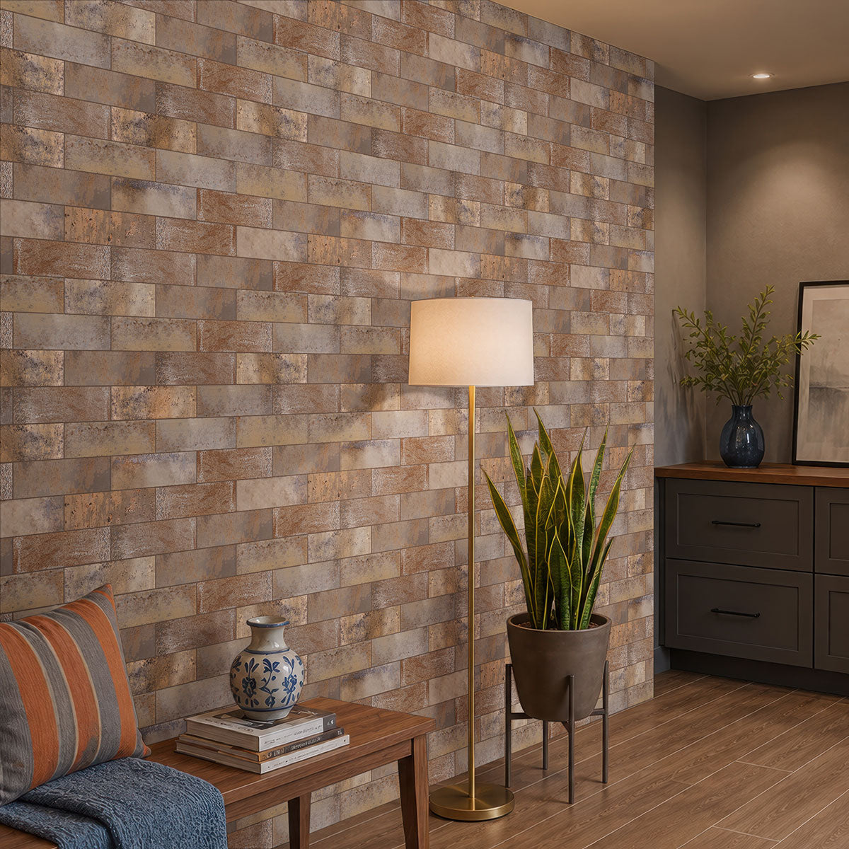 Marza Rust ceramic tile shown in a finished room