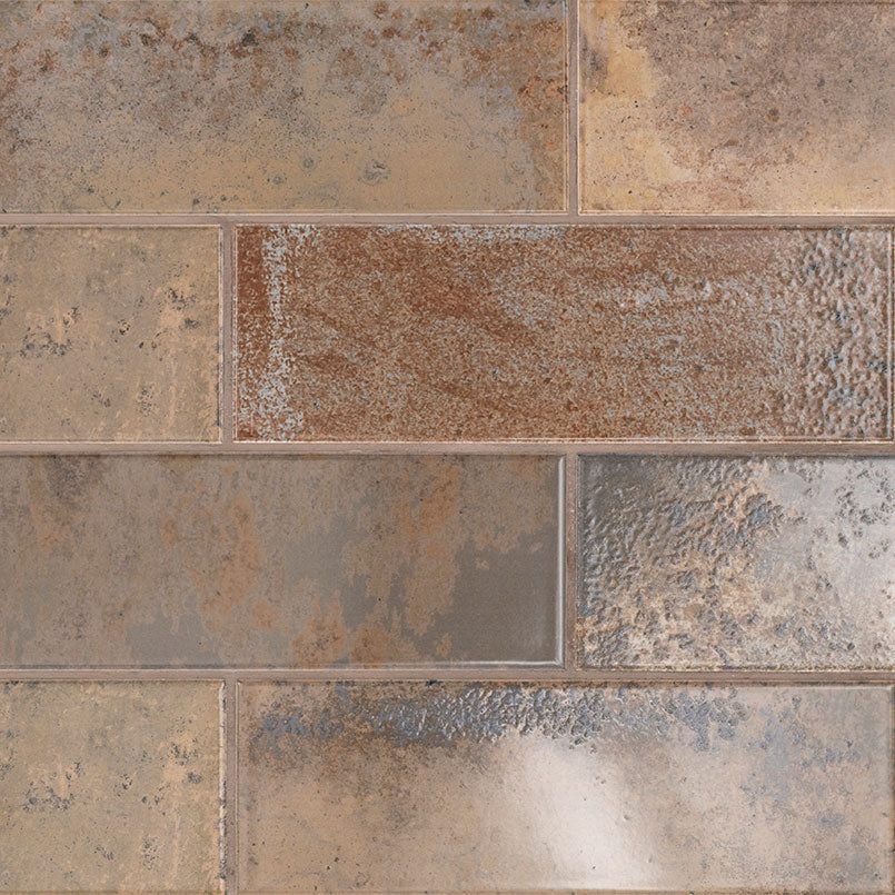Marza Rust ceramic tile, glossy finish, 4 by 12 inch view