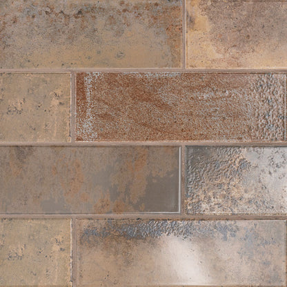 Marza Rust ceramic tile, glossy finish, 4 by 12 inch view