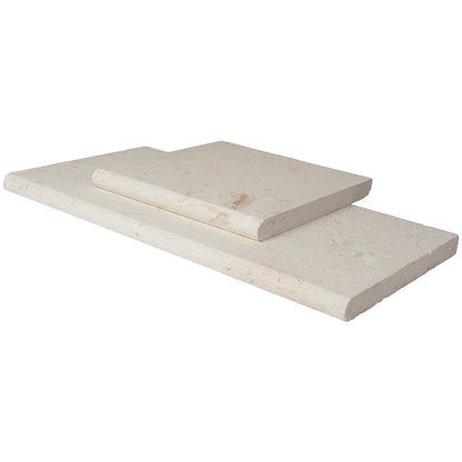 Mayra White natural stone pool coping, close up product view showing color and texture