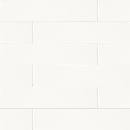 Metro White porcelain tile, glossy finish, 2 by 8 inch view