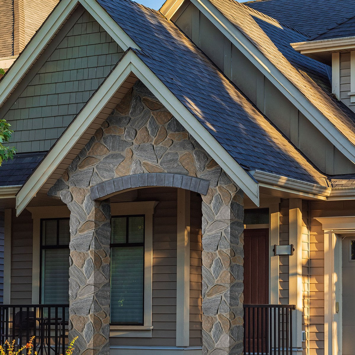 Metuchen Hills Fieldstone Rockmount Stone Veneer Decorative Wall Panels shown installed in a finished outdoor or living space
