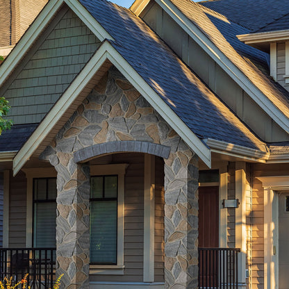 Metuchen Hills Fieldstone Rockmount Stone Veneer Decorative Wall Panels shown installed in a finished outdoor or living space