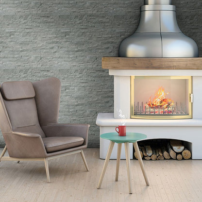Mountain Bluestone Rockmount Stacked Stone Decorative Wall Panels shown installed in a finished outdoor or living space