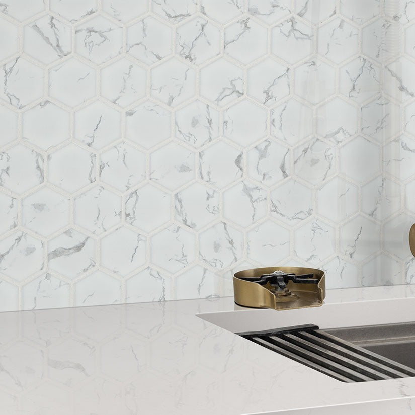 Alabaster White quartz countertop installed in a room setting