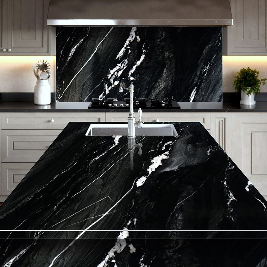 Andes Black quartzite installed in a room setting