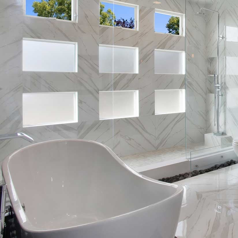 Arctic White quartz countertop installed in a room setting