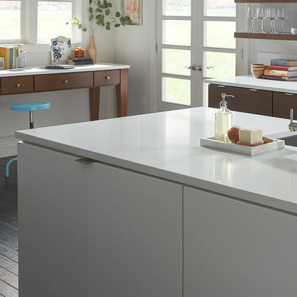 Arctic White quartz countertop installed in a room setting