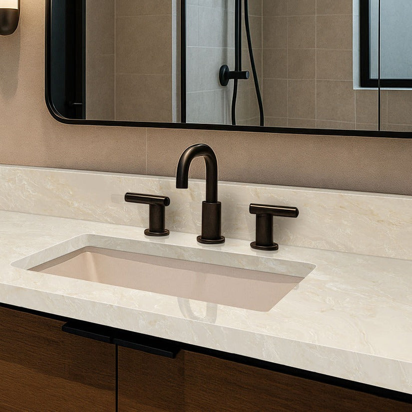 AuraTaj quartz countertop installed in a room setting