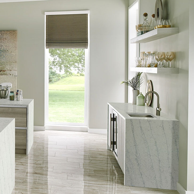 Azurmatt LumaLuxe quartz kitchen countertop installed in a room setting