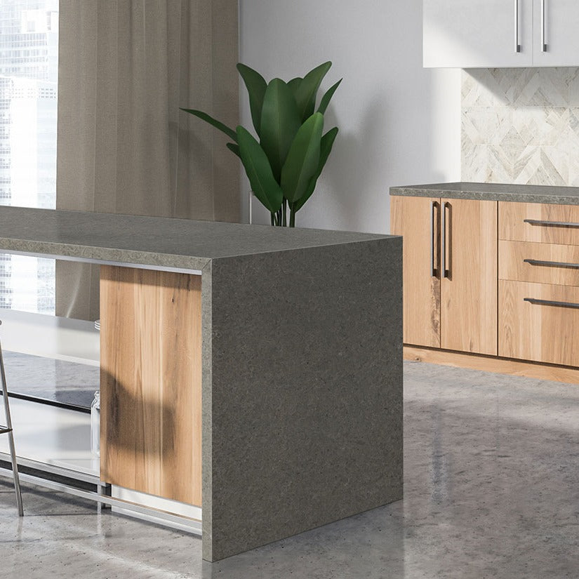 Babylon Gray quartz countertop installed in a room setting