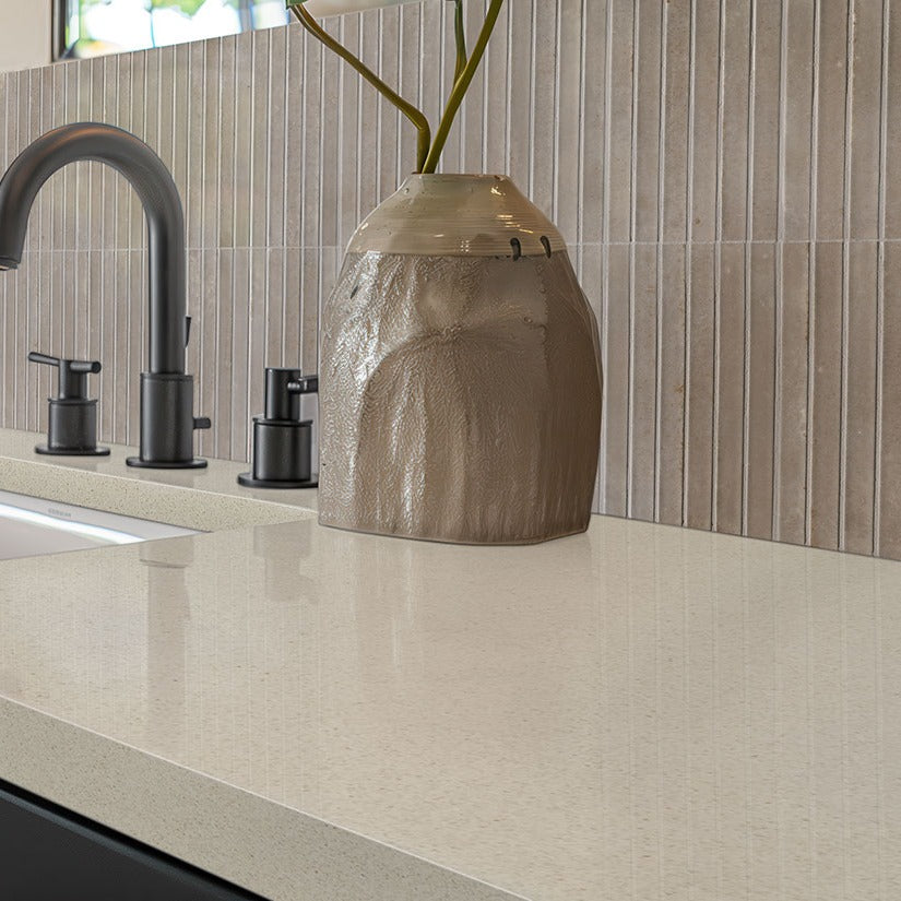 Bayshore Sand quartz countertop installed in a room setting