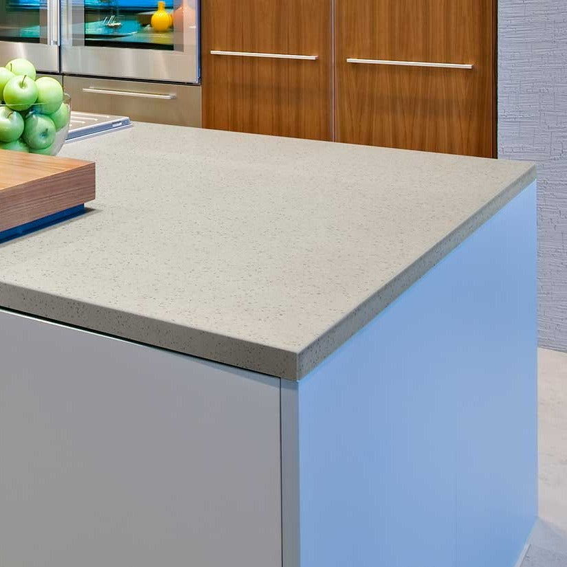 Bianco Pepper quartz countertop installed in a room setting