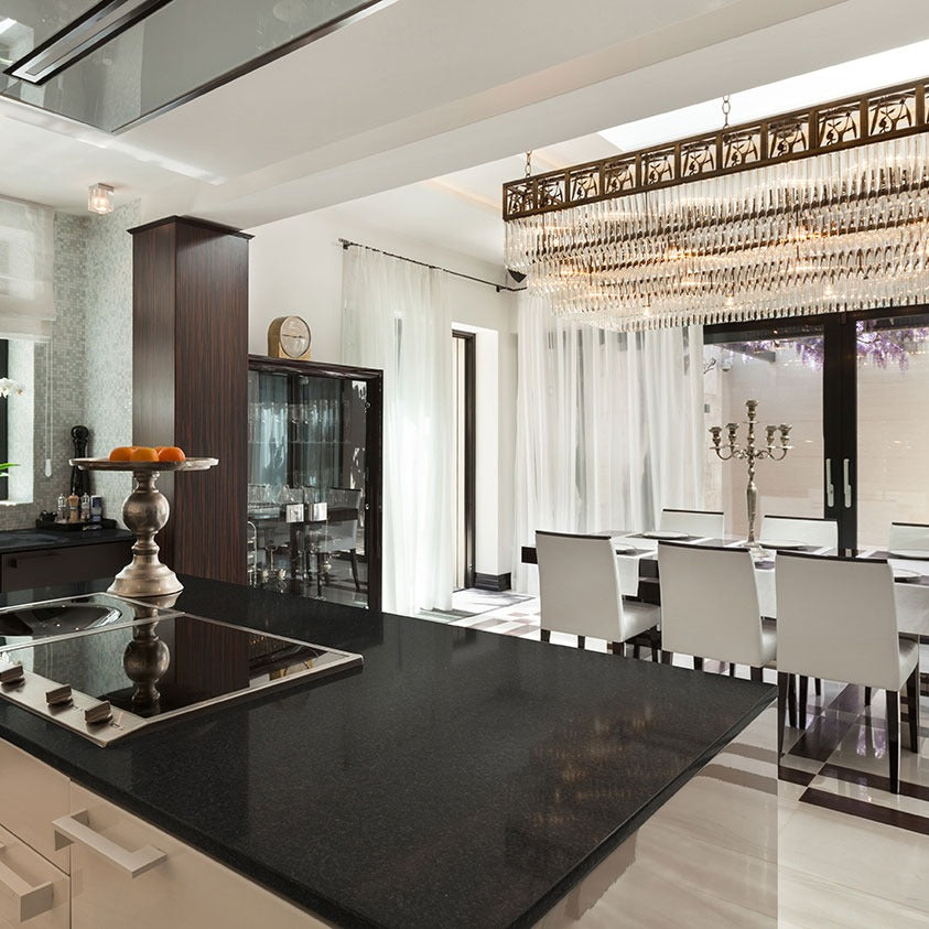 Black Pearl granite countertop installed in a kitchen