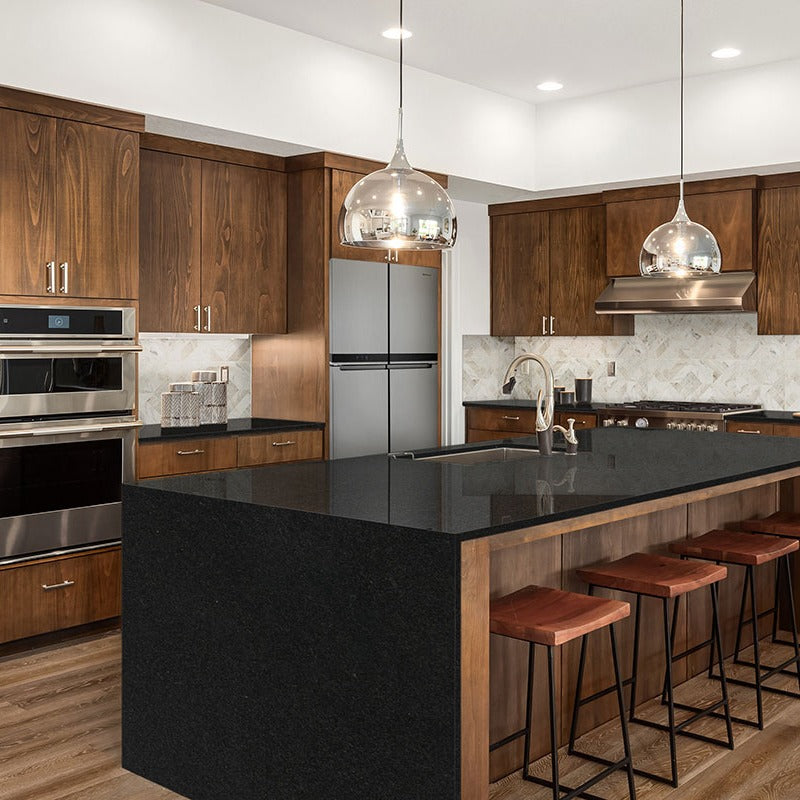 Black Pearl granite countertop installed in a kitchen
