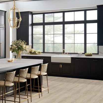 Calacatta Anava Q Plus quartz kitchen countertop installed in a room setting