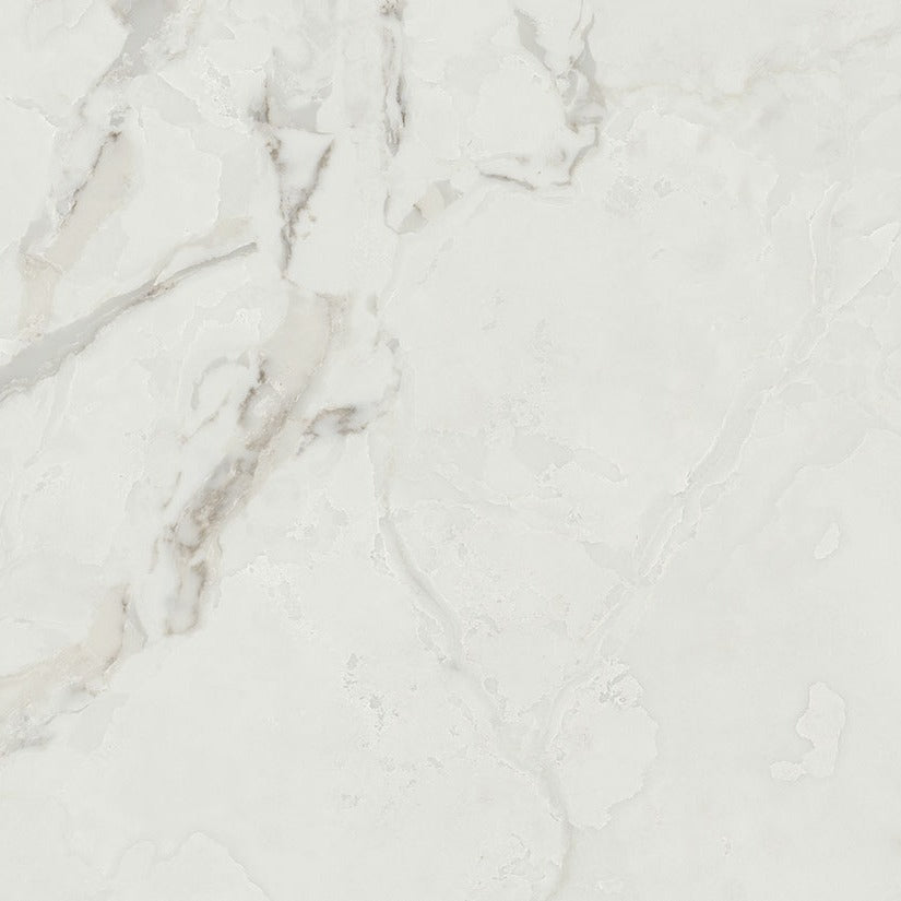 Calacatta Aravine engineered stone slab, close up of the stone surface