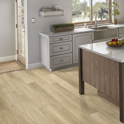 Calacatta Arno LumaLuxe quartz kitchen countertop installed in a room setting