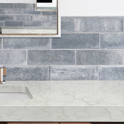 Calacatta Azulean quartz countertop installed in a room setting