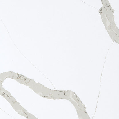 Calacatta Bali quartz slab, close up of the surface