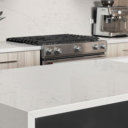 Calacatta Botanica quartz countertop installed in a room setting