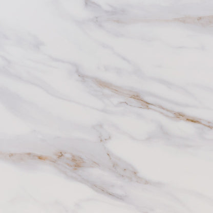 Calacatta Castana Q Plus quartz slab, close up of the surface
