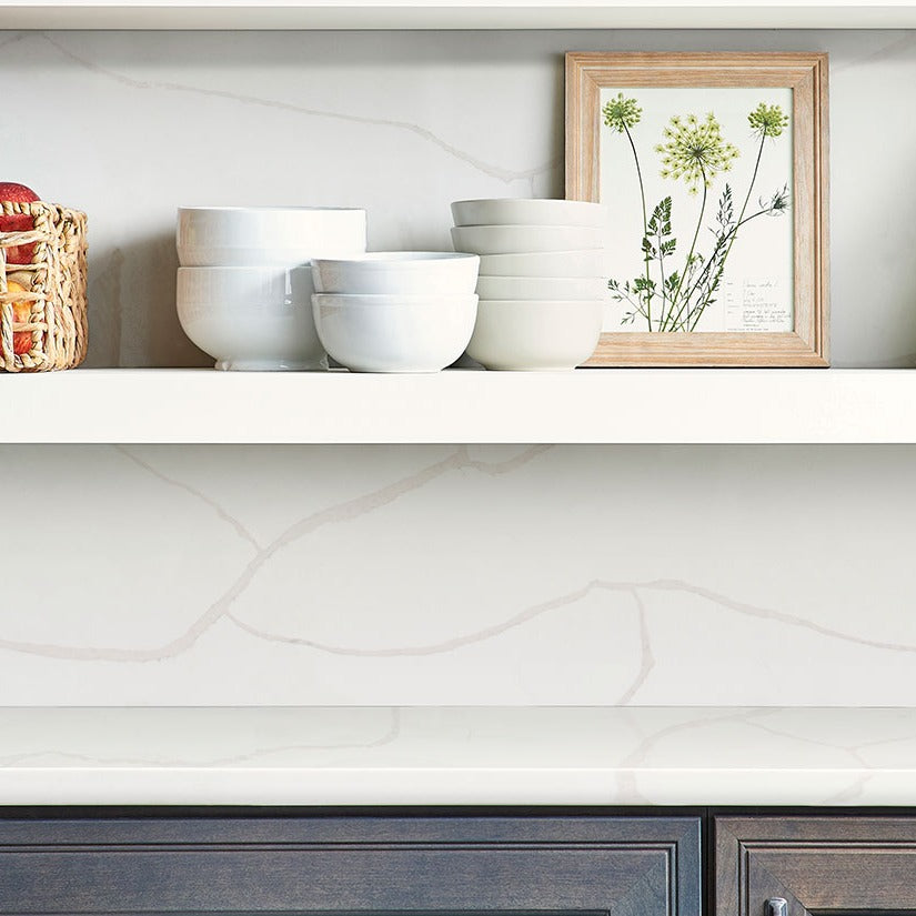 Calacatta Classique quartz countertop installed in a room setting