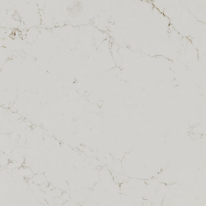 Calacatta Delios LumaLuxe quartz slab, close up of the surface